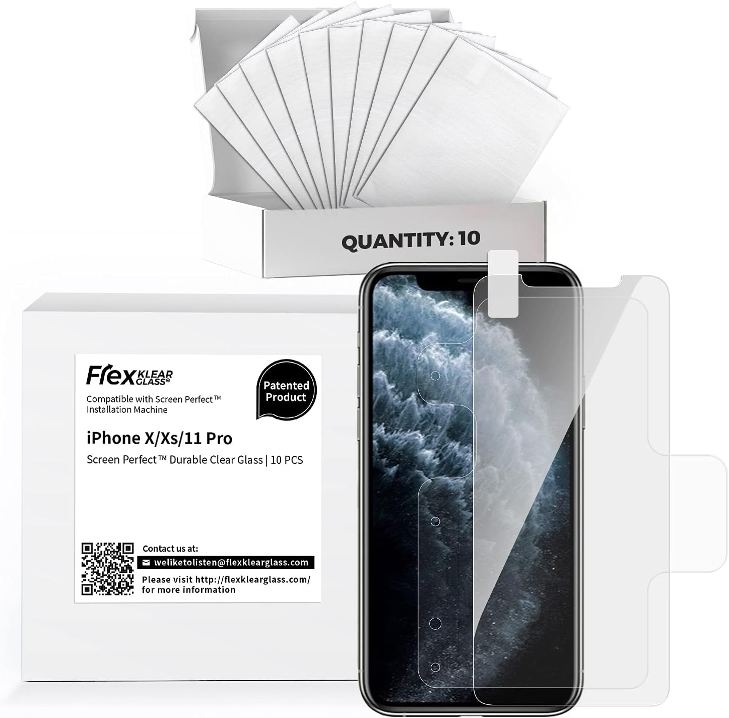 FLEX KLEAR GLASS 10-Pack of Screen Protectors for the Apple iPhone 11 Pro Max (6.5") - For Use with FlexKlear ScreenPerfect Installation Machine ONLY - Durable Japanese Asahi Tempered Glass (10-Pack) Best Price